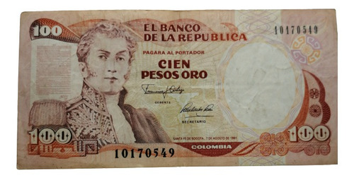 Billete Colombiano De 100 Pesos De 1991