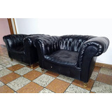 2 Sillones Individuales Chesterfield De Cuero Negro