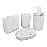 Set Baño 4 Piezas Blanco Con Símil Mármol Dispenser Jabonera