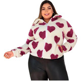 Casaco Teddy Coração Lã Plus Size Inverno Pelinho Ziper Frio