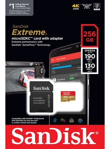 Memoria Micro Sd Sandisk Extreme 256gb 4k A2 U3 V30 190mbs 