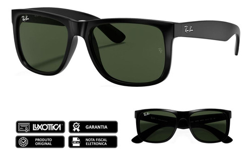 Oculos De Sol Justin Original Preto Fosco Lentes Verde G-15