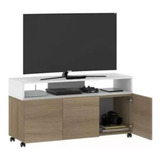 Rack Tv Con Ruedas 3 Puertas Blanco/roble Dielfe