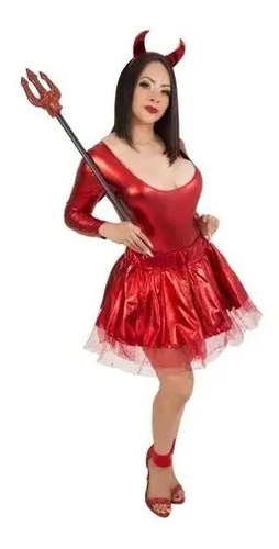 Disfraz De Charol Diabla Sexy Mujer Para Halloween, Licra Metalizada