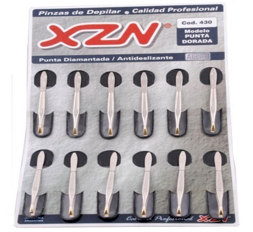 Pinza De Depilar Punta Dorada Xzn 430 Display 12 Unidades