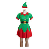 Disfraz Duenda Vestido, Adulta, Mujer, Verde Con Rojo, Navideño, Elfa Ayudante De Santa, Santa Claus, Elfo, Tudi. Pastorela, Posadas, Noche Buena.