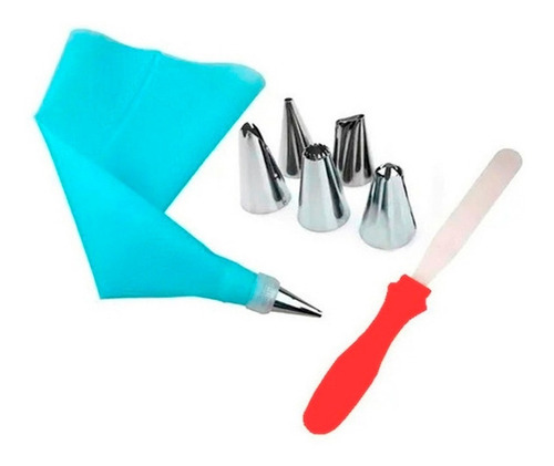 Set Espatula Inox 23 Cm Manga Silicona 5 Picos Y Cupla