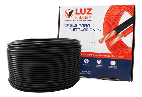 Cable Eléctrico Para Instalaciones Calibre 12 Caja Con 100m Thw Negro, Marca Luz En Linea, Modelo Lel-c12-n