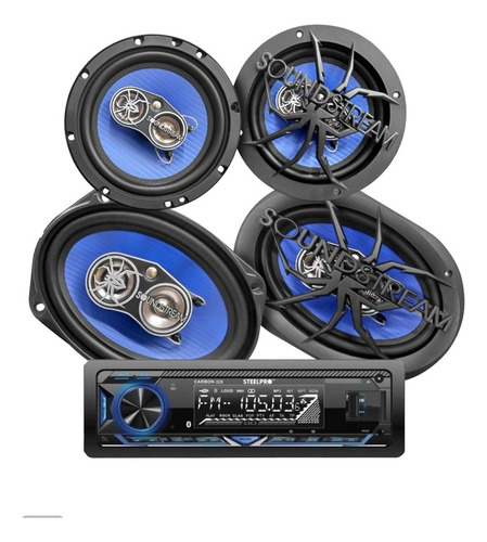 Kit Autoestéreo C329+bocinas 6x9 Y 6.5 Cono Azul Soundstream