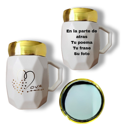 Taza Blanca De Cerámica Con Tapa Espejo