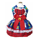 Roupa Pet Vestido Caipira Azul Luxo Festa Junina Cão