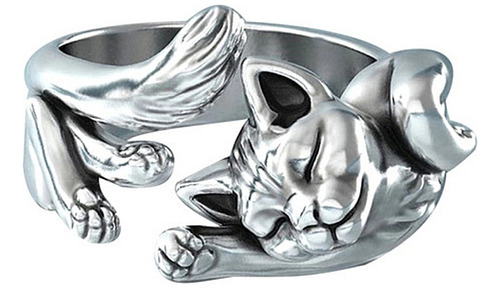 Anillo Gato Gatito Plata 925 Ajustable Abierto Cat Cachorro