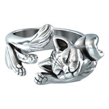 Anillo Gato Gatito Plata 925 Ajustable Abierto Cat Cachorro