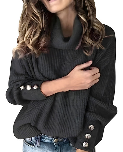 Sweater Beatle Suéteres De Cuello Mujer Alto Suelto Y Cómodo