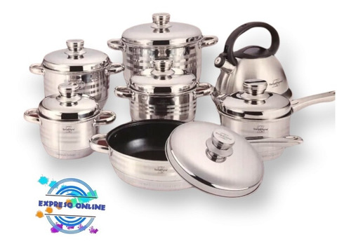 Batería De Cocina Acero Inoxidable + Tetera Ollas 14 Pcs