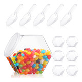 6 Tarros Hexagonales De Plastico Para Dulces Con 6 Cucharas