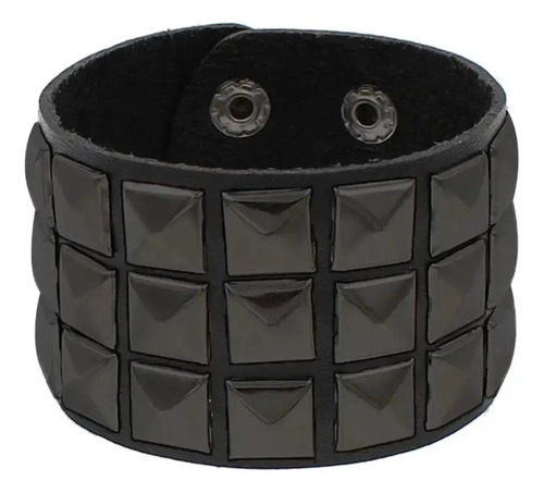 Pulsera Estoperoles Cuadrados Grande Punk Rock Metalero Dark