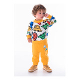 Conjunto Cj Oliver Azul/mostarda Moletom Casual Infantil 