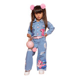 Conjunto Jeans Calça E Jaqueta Infantil Stitch Angel  E Lilo