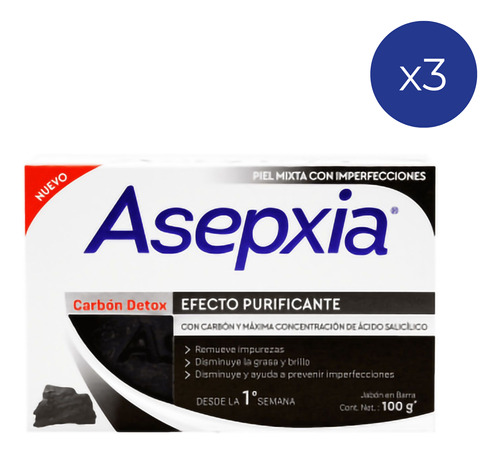 Pack Jabón Asepxia Carbón Detox Purificante 100 Gr