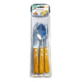 Kit Cubiertos Cucharas Cuchillo Tenedor Mango Madera 18,5cm