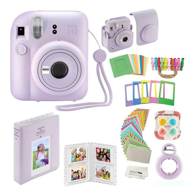 Kit De Cámara Instantánea Fujifilm Instax Mini 12 Lila Con Funda, Calcomanías, Marcos, Álbum De Fotos Y Más Accesorios | Meses sin interés