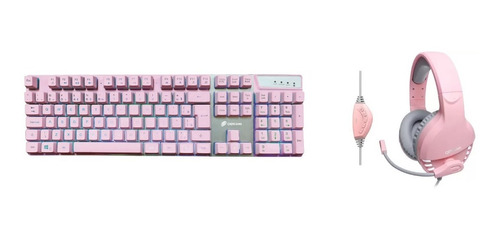 Kit Gamer Rosa Teclado Prismatic Rgb  Headset Pink Usb Oex