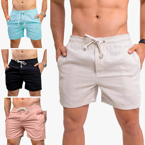 Kit 3 Bermudas Viscolinho Short Masculino Curto Leve Verão