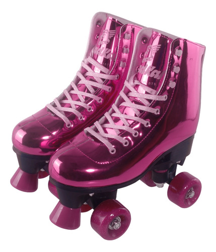 Patins Fenix Quad Roller Ajustável Retro Rosa Metalico