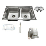 Kit Cuba Pia Dupla Inox 201 + Porta Esponja Inox 304 Tubrax