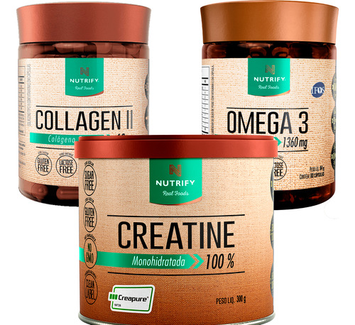 Combo Creatine Creapure + Collagen Tipo 2 + Ômega 3 60 Cáps
