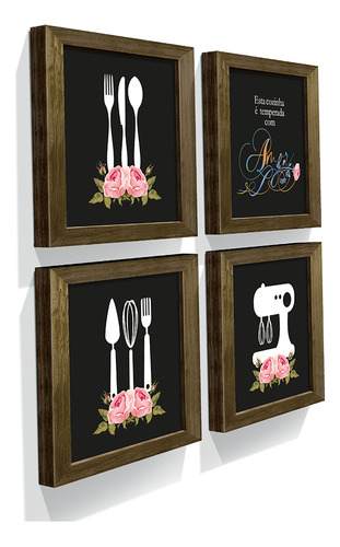 Quadro Decorativo Cozinha Flor Amor Talheres Confeitaria