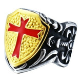 Anillo Color Plata Cruz Caballeros Templarios Acero Hombre