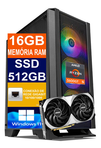 Pc Gamer Cpu Ryzen 5 5600gt, 512gb, 16gb Ddr4, Rtx 4070 12gb