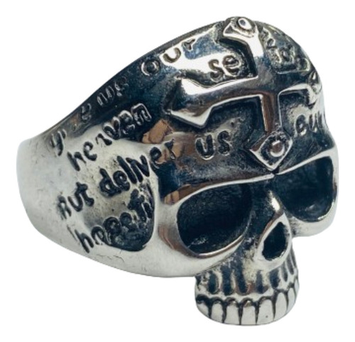 Anel Skull Caveira Com Cruz Aço Inox Aro 30