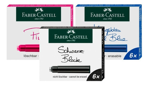Pack 6 Recargas De Tinta Faber Castell Standard, Colores Tinta Negro Exterior Negro