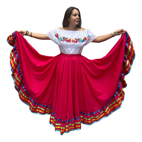 Vestido Falda De Jalisco Doble Vuelo Traje Vestuario Bordado