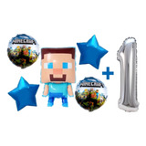 Kit Globos Compatible Con Fiesta Minecraft + 1 Número 6 Pzas