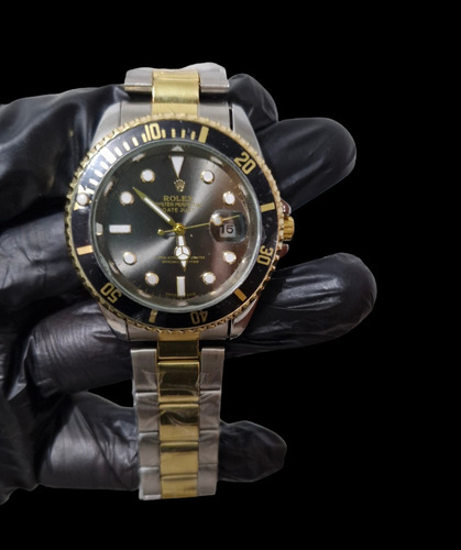 Reloj Rolex Plateado Con Negro Clon Con Detalle