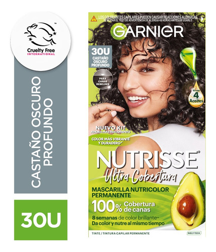 Kit De Tintura Garnier Permanente Nutrisse Ultra Cobertura Tono Tono 30u Castaño Oscuro