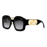 Fendi Fe40048u C01 Geometric Sunglasses Black Gold