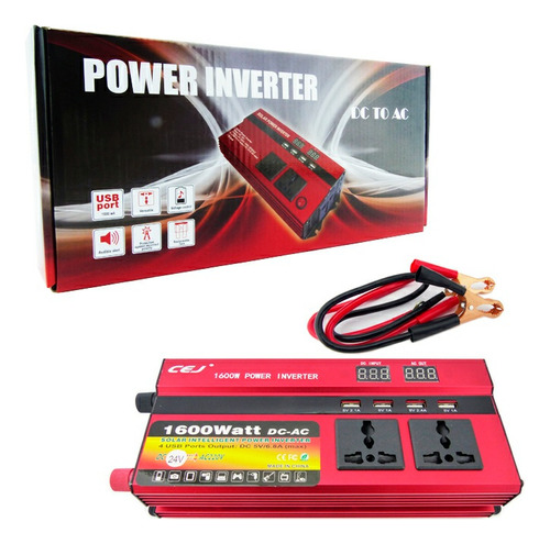 Inversor De Voltaje 24v A 220v, Con 4 Usb Y 3 Tomas, 1.600w