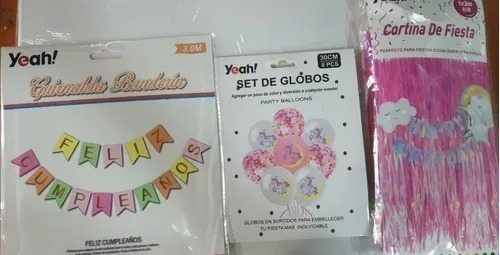 Set Fiesta Cumpleaños Cortina+guirnalda+set Globos Mix