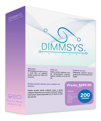 Dimmsys Factura Cfdi 4.0 (paquete 200 Timbres)