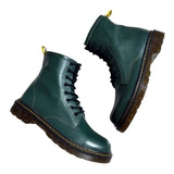 Botas Estilo Dr Martens De Cuero, Color Verde, Suela En Goma