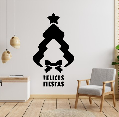 Vinilo Navidad Árbol Felices Fiestas 60x40 Pared, Vidriera