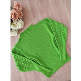 Blusa Tricot Manga Pipoca Verde