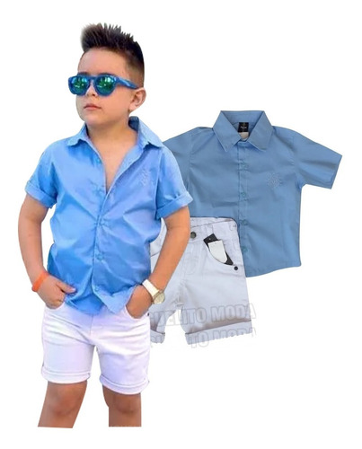 Conjunto Infantil Social Masculino Camisa + Bermuda