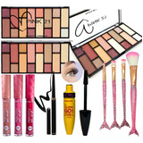 Set De Maquillaje Profesional Sombras Labial Brocha 