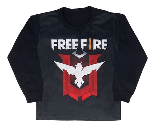 Camiseta Infantil Manga Longa Freefire Preto - 6